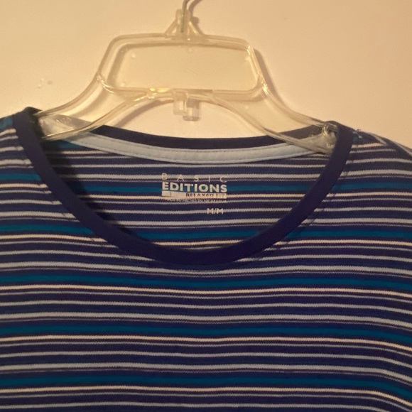Basic Editions Relaxed Fit Blue & White Stripes Long Sleeve Top - Picture 2 of 4